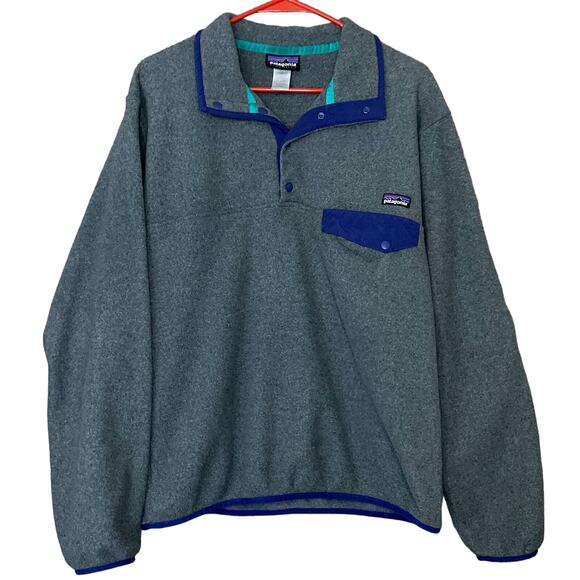 Vintage Patagonia Synchilla Snap-T Fleece Pullover Jacket Gray Blue SZ Small - Picture 1 of 9